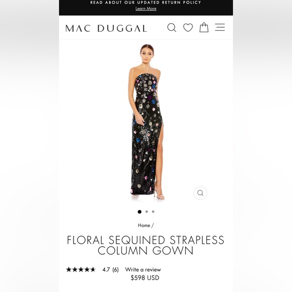 MacDuggal Formal Gown Wedding Guest Strapless Sequin 3D Floral Slit Evening Prom - Picture 3 of 15